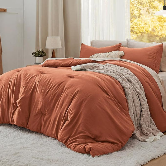 Bedsure Queen Comforter Set, Orange Soft Prewashed Bedding for All Seasons, 3 Pieces GentleSoft™ Bed Set, 1 Lightweight Comforter (90"x90") and 2 Pillowcases (20"x26")