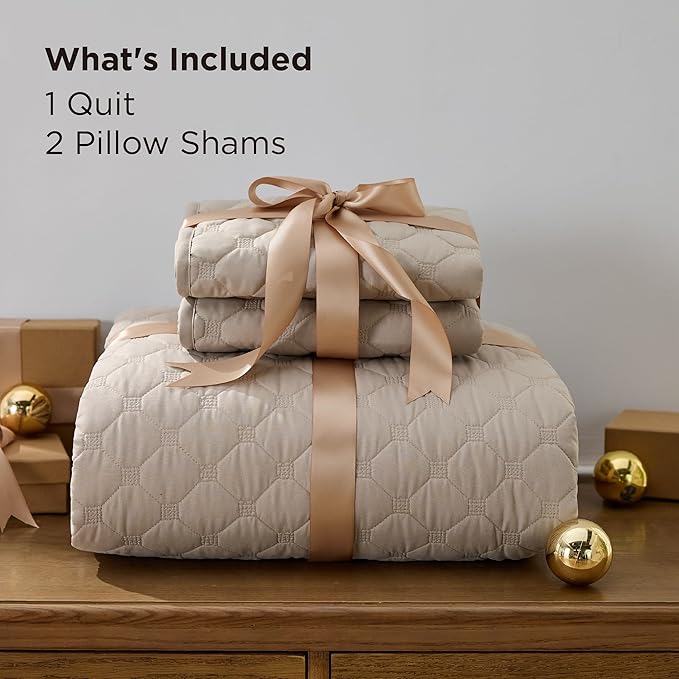 Bedsure Quilts Queen Size - Lightweight Bedspreads Queen Size with Classic Honeycomb Quilting, Soft Quilt Bedding Set, Taupe Comforter Set Coverlet for All Seasons with 2 Pillow Shams (90" x 96") | Skin-Friendly Soft, All-Season Comfort, Breathable, Li...