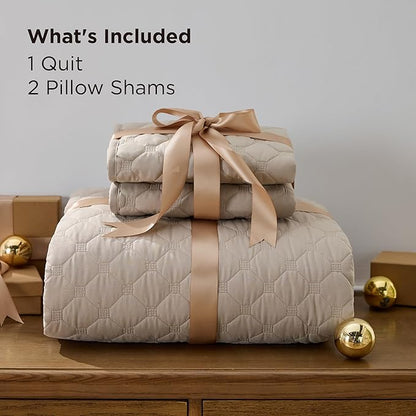 Bedsure Quilts King Size - Lightweight Bedspreads King Size with Classic Honeycomb Quilting, Soft Quilt Bedding Set, Taupe Comforter Set Coverlet for All Seasons with 2 Pillow Shams (106" x 96") | Skin-Friendly Soft, All-Season Comfort, Breathable, Lig...