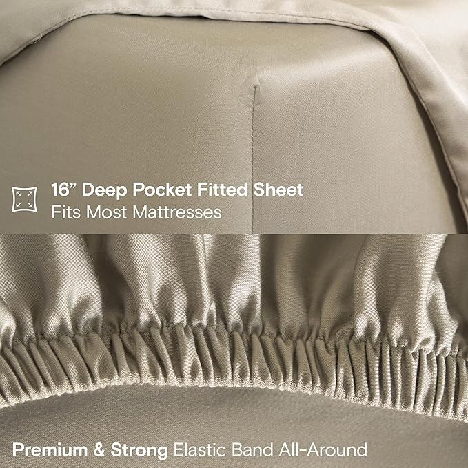 DOZ Sheet Set, 100% Viscose derived from Bamboo, Organically Grown, Buttery Soft, Cooling Sheets, High GSM, Deep Pockets - 3 Piece - 1 Pillowcase 1 Fitted Sheet 1 Top Sheet (Fog, Twin)
