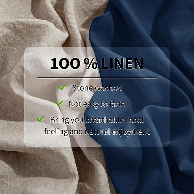 LBRO2M 100% Pure Linen Sheet Set Deep Pocket Up to 16" Bed Sheets Sets, Natural Flax Beddings Soft, Breathable, Comfortable for All Seasons 6 Pcs Sheet Set Cal King Size, Navy Blue