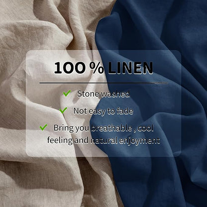 LBRO2M 100% Pure Linen Sheet Set Deep Pocket Up to 16" Bed Sheets Sets, Natural Flax Beddings Soft, Breathable, Comfortable for All Seasons 6 Pcs Sheet Set King Size, Navy Blue