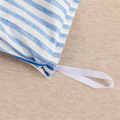 JELLYMONI 100% Natural Cotton 3pcs Striped Duvet Cover Sets,White Duvet Cover with Blue Stripes Pattern Printed Comforter Cover,with Zipper Closure & Corner Ties(Queen Size)