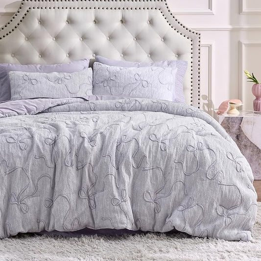 Bedsure Purple Comforter Set Queen, GentleSoft™ 3 Pieces Breathable Bow Comforter Set Women Girls with 2 Pillow Shams, Cute Queen Bedding Sets Purple Room Decor Aesthetic Bedroom Decor, 90x90 Inches