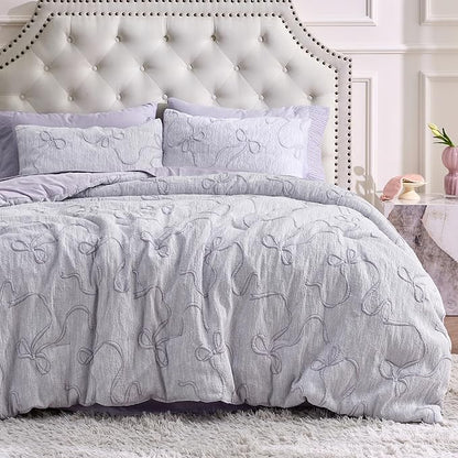 Bedsure Purple King Size Comforter Set, GentleSoft™ 3 Pieces Breathable Bow Comforter Set Women with 2 Pillow Shams, Cute King Bedding Set Purple Room Decor Aesthetic Bedroom Decor, 104x90 Inches