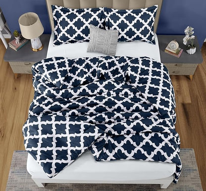 Queen Comforter Set 3 Piece Navy by Utopia Bedding, Printed Comforters Queen Size, Bedding Comforters Sets, Down Alternative Soft Bed Set, 1 Comforter (88 x 88 inches) 2 Pillow Shams (20 x 26 inches)