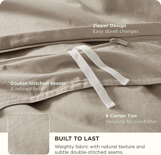 Bedsure Cotton Duvet Cover Oversized King - Luxury Slub Weave 100% Cotton Duvet Cover Set, PureWoven Bedding Set with a Linen Like Textured, Easy Change, Tannish Linen Grey, 120" x 98"