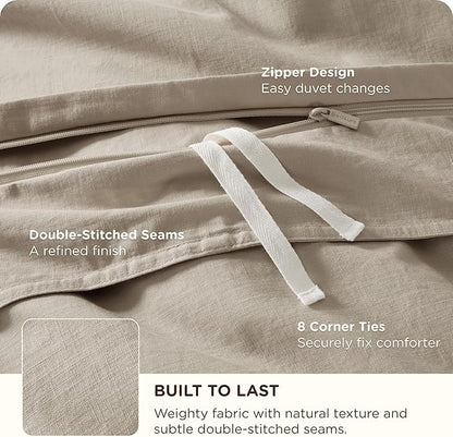Bedsure Cotton Duvet Cover Oversized King - Luxury Slub Weave 100% Cotton Duvet Cover Set, PureWoven Bedding Set with a Linen Like Textured, Easy Change, Tannish Linen Grey, 120" x 98"