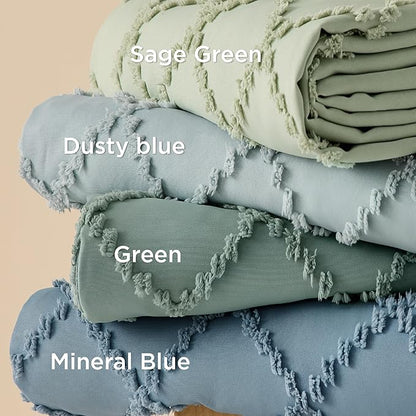 Bedsure Boho Duvet Cover Full Size - Mineral Blue Breathable & Soft Boho Bedding, Machine Washable Comforter Cover for All Seasons, Includes 1 Duvet Cover 80"x90" with 2 Pillow Shams & Zipper Closure