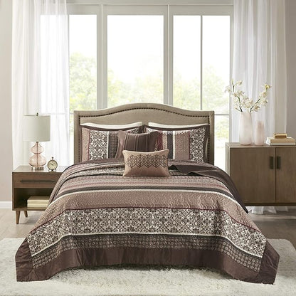 Madison Park Princeton Reversible Quilted Bedspread Set, Solid Reverse Summer Breathable, Lightweight All Season Bedding Layer, Matching Shams, Bedspread Queen(102"x118"), Red 5 Piece