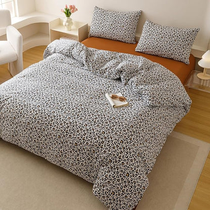 CLOTHKNOW Black Leopard Print Comforter Set Twin Black Brown Bedding Sets Soft Boho Cheetah Print Bedding Sets with 2 x Pillow Cases