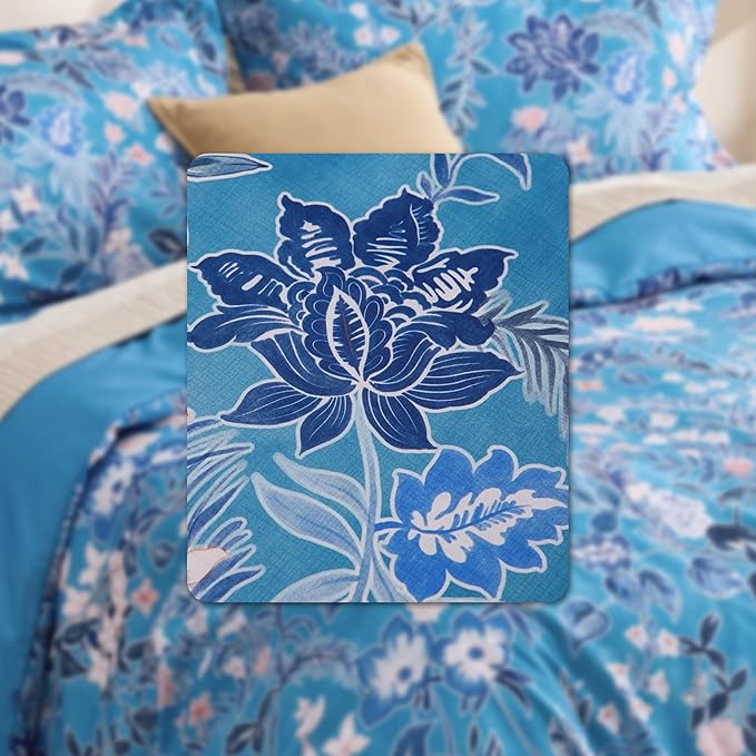 Bedsure Duvet Cover King Size - Reversible Blue Flowers Duvet Cover Set with Zipper Closure, 3 Pieces Bluejay Bedding Set with 8 Corner Ties and 2 Pillow Shams 20"x36"