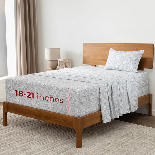 Mellanni Extra Deep Twin XL Sheets - 3 PC Iconic Collection Bedding - Luxury, Ultra Soft, Cooling Bed Sheets - Wrinkle, Fade, Stain Resistant (Twin Extra Long, Paisley Gray)