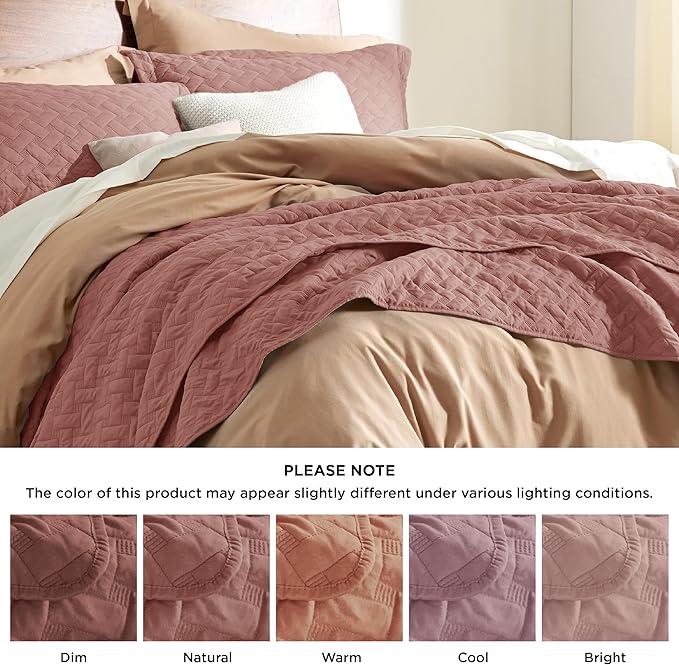 Bedsure Quilts Queen Size - Lightweight Bedspreads Queen Size with Basket Weave Pattern, Soft Quilt Bedding Set, Grayish Pink Comforter Set Coverlet for All Seasons with 2 Pillow Shams (90" x 96") | Skin-Friendly Soft, All-Season Comfort, Breathable, L...