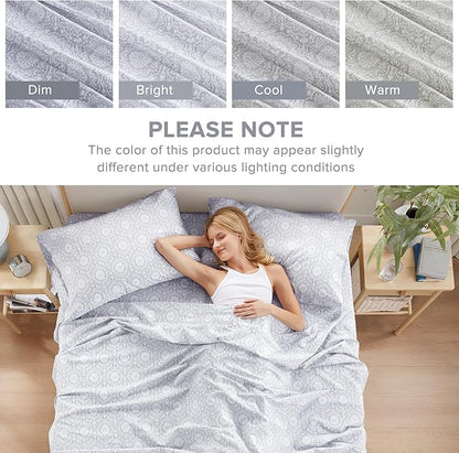 Comfort Spaces 100% Cotton Sheet Set Breathable, Lightweight, Soft with 12" Elastic Pocket Fits up to 14" Mattress, All Season Cozy Bedding, Matching Pillow Case, Twin XL Adelia Gray 3 Piece