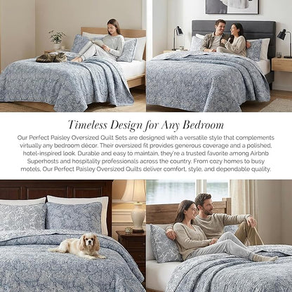 Southshore Fine Living, Inc. Twin XL Quilt Bedding Set, Dorm Bedding Essentials, 2-Sided Reversible, Stain Resistant, Machine Washable Paisley Bedspread, Twin XL Comforter w/Pillow Sham, Paisley Blue