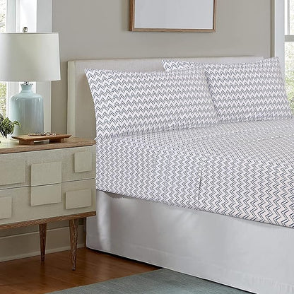RUVANTI 100% Cotton Sheets – Twin XL Size Percale Bedding, Cooling & Breathable Floral Design, Durable with a Crisp, Soft & Comfortable Feel, 16" Deep Pocket, 3-Piece Set, Chevron