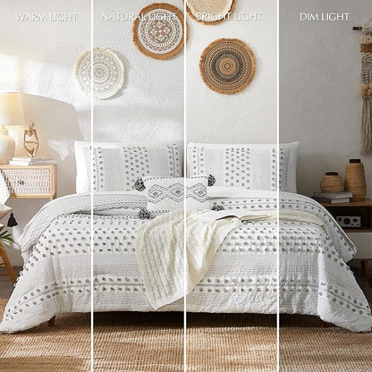 Geniospin Queen Comforter Set 7 Pieces, Bed in A Bag with Comforter, Sheets, Pillowcases & Shams, Pom Tufted Design, All Season Down Alternative Bedding Sets