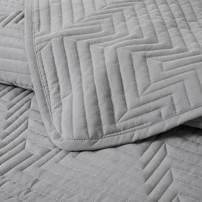 Oli Anderson Twin Quilt Set, Grey Lightweight Soft Bedspread Coverlet, Basket Weave Pattern Bedding, 2PCS Modern Geometric Stitching Textured Comforter Sets (1 Quilt and 1 Pillow Sham)