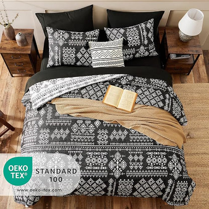 Geniospin Queen Comforter Set - 7 Pieces Reversible Bedding Set, Boho Bed in A Bag, Lightweight Soft Aztec Bedding, All Season Bed Comforter Set with Sheets, Pillowcases & Shams