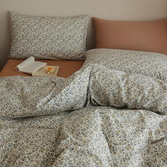 Floral Comforter Full Size Set Lightweight Girls Bedding Set Down Alternative Boho Cotton Cozy Bedding Comforter Sets Cute Fluffy Soft All Season Bed Comforter with 2 Pillowcases
