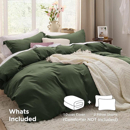 Bedsure Olive Green Duvet Cover King Size - 3 Pieces Prewashed Cotton-Like Polyester Extra Soft Bedding Set, Includes 1 Duvet Cover 104x90 Inches with Zipper Closure & 2 Pillow Shams, No Comforter