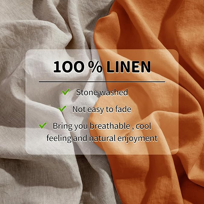 LBRO2M 100% Pure Linen Sheet Set Deep Pocket Up to 16" Bed Sheets Sets, Natural Flax Beddings Soft, Breathable, Comfortable for All Seasons 4 Pcs Sheet Set King Size, Orange