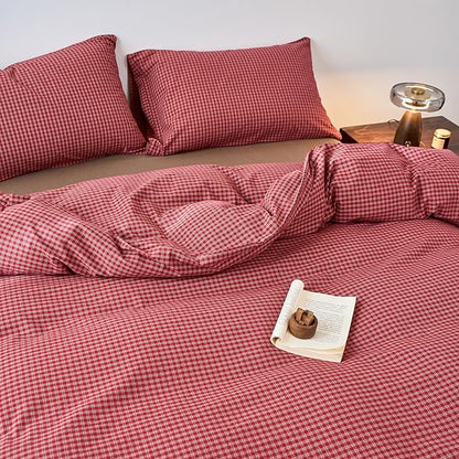 Gingham Full Size Duvet Cover Red Washed Cotton Comforter Cover Full Size Plaid Checkered Boho Zipper Duvet Cover Set with 2 Pillow Cases Farmhouse Girls Bedding Set Pattern Duvet Protector