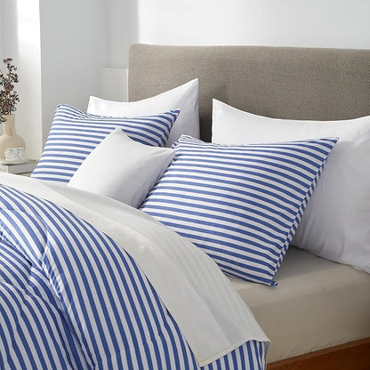 mixinni Striped Comforter Set Twin XL Size - Blue Stripes Pattern Bed Set for All Season, 3 Pieces Lightweight Bedding Comforter Sets for All Seasons (1 Soft Fluffy Comforter + 2 Pillowcases)