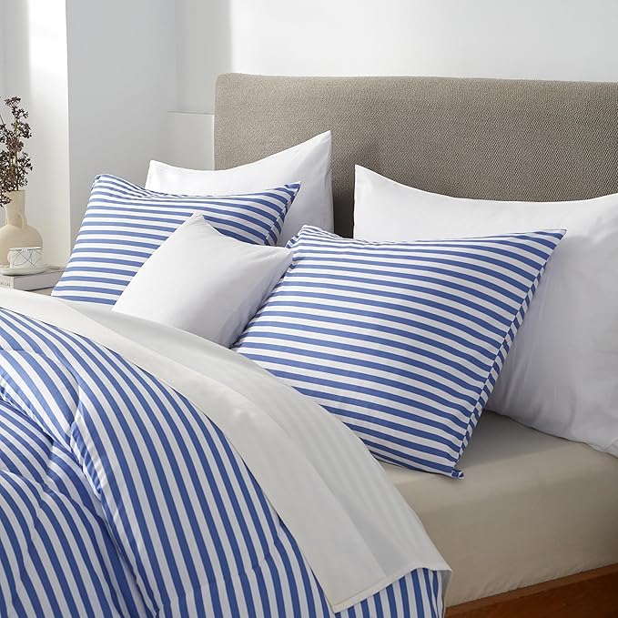 mixinni Striped Comforter Set King Size -Blue Stripes Pattern Bed Set for All Season, 3 Pieces Lightweight Bedding Comforter Sets for All Seasons (1 Soft Fluffy Comforter + 2 Pillowcases)