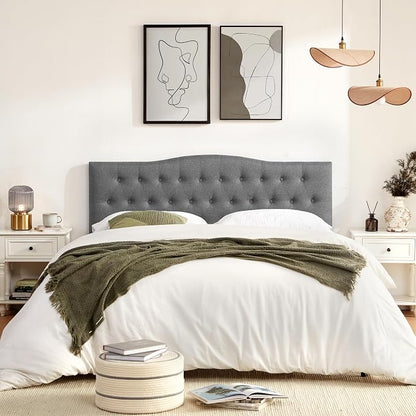 Tufted Headboard California King Size, Sturdy Solid Wood Head Board, Gray | Upholstered California King Headboard with Solid Wood Legs, Adjustable Height 37-51 in, Fabric Button Diamond HeadBoards