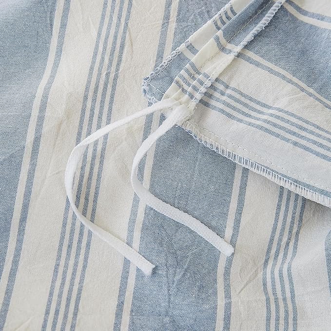 Blue Striped Twin XL Duvet Cover Washed Cotton Boho Twin XL Comforter Cover Soft Vertical Stripe Pattern Duvet Cover Set with 2 Pillow Cases Farmhouse Zipper Bedding Pinstripe Duvet Protector