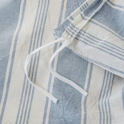 Blue Striped Duvet Cover Queen Washed Cotton Boho Queen Comforter Cover Soft Vertical Stripe Pattern Duvet Cover Set with 2 Pillow Cases Farmhouse Zipper Bedding Set Pinstripe Duvet Protector