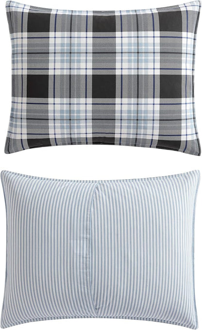 Eddie Bauer - Queen Comforter Set, Cotton Reversible Bedding with Matching Shams, Stylish Home Decor (Lewis Navy, Queen)