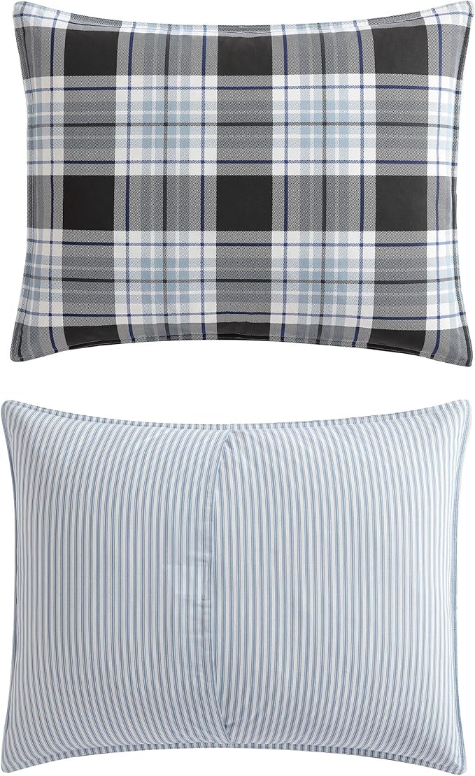 Eddie Bauer - Twin Comforter Set, Reversible Cotton Bedding with Matching Sham, Medium-Weight for Year Round Use, Dorm Essentials (Lewis Navy)