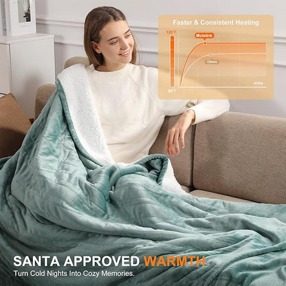 King Heated Blanket 100''X90'', Ultra Soft Silky Flannel & Fluffy Sherpa Heating Blanket Dual Control with 5 Heat Levels & 10 Hrs Timer, ETL Certified & Overheat Protection, Machine Washable