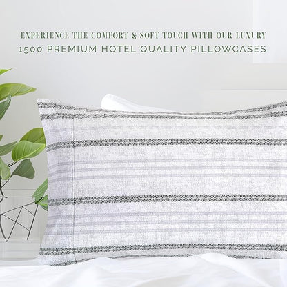 Elegant Comfort Ultra Soft Set of 2 Striped Print Pillowcases - 1500 Premium Hotel Quality Microfiber, Soft and Smooth Envelope Closure 2-Piece Pillow Covers - Standard/Queen, Traci Gray