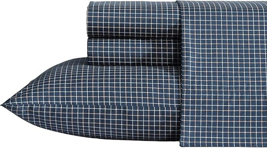 Nautica - Full Sheets, Premium Cotton Percale Bedding Set, Plaid Home Decor, Oeko-Tex Certified (Reece Plaid Navy, Full)