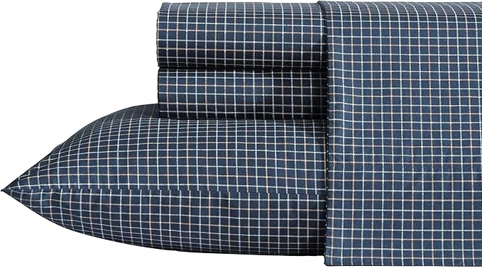 Nautica - King Sheets, Premium Cotton Percale Bedding Set, Plaid Home Decor, Oeko-Tex Certified (Reece Plaid Navy, King)