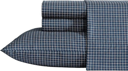 Nautica - King Sheets, Premium Cotton Percale Bedding Set, Plaid Home Decor, Oeko-Tex Certified (Reece Plaid Navy, King)