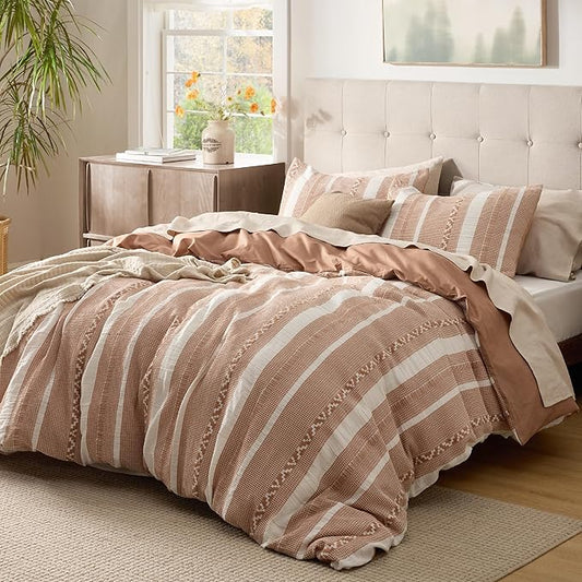 Bedsure Waffle Weave Duvet Cover Queen - 100% Cotton Boho Duvet Cover Set with 2 Pillowcases - Extra Soft Terracotta Textured Comforter Cover with Zipper Closure (Queen, 90"x90")