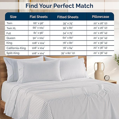 Casa Platino King Size Bed Sheets– Crisp & Cool Percale Weave 100% Cotton Bed Sheets King Size with 4 Pillowcases, 15" Deep Pocket Fitted Sheet, Long-Lasting for Cozy Sleep in All Seasons – Skylure