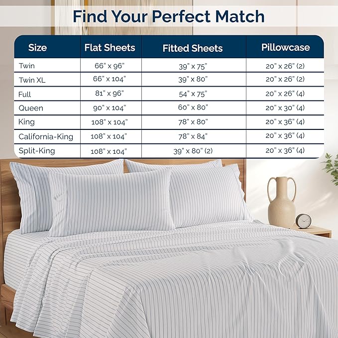 Casa Platino Twin Size Bed Sheets– Crisp & Cool Percale Weave 100% Cotton Bed Sheets Twin Size with 2 Pillowcases, 15" Deep Pocket Fitted Sheet, Long-Lasting for Cozy Sleep in All Seasons – Skylure