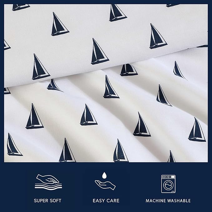 Nautica - Sheets, Cotton Percale Bedding Set with Matching Pillowcase, Crisp & Cool, Deep Pocket (Windtale Boat Navy, Twin XL)