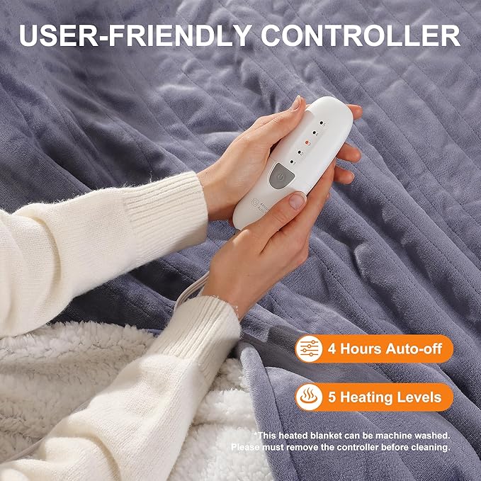 Heating Blankets Heated Throw 50''X60'' - Purple Heated Blanket Flannel Sherpa Double Sided Electric Blanket with 5 Heat Settings & 4 Hours Auto-Off, Small Electric Throw for Grandma Gifts(Lavender)