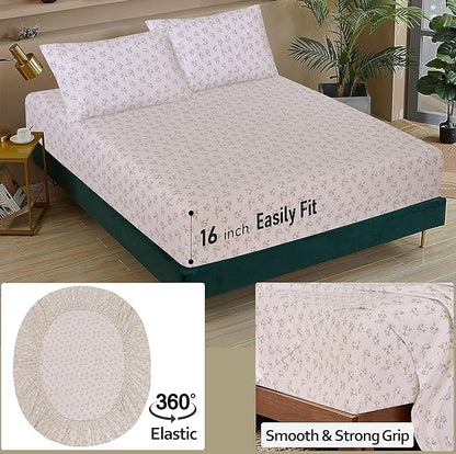 RUVANTI 100% Cotton Sheets – Twin Size Percale Bedding, Cooling & Breathable Floral Design, Durable with a Crisp, Soft & Comfortable Feel, 16" Deep Pocket, 3-Piece Set, Twin Spring