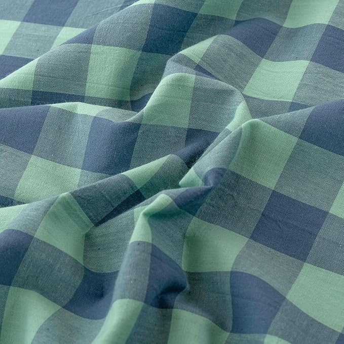 HighBuy Turquoise Gingham Comforter Set Queen Size,Farmhouse Modern Blue Plaid Checkered Comforter Set Grid Bedding Sets Soft Fluffy 3 Pieces,Gingham Bed Comforter with 2 Pillowcases