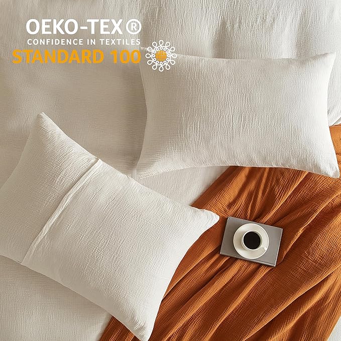 SE SOFTEXLY Muslin Duvet Cover Queen Size, 100% Washed Cotton Duvet Cover Set, Ultra Soft Comforter Cover Linen Like, 3 Pieces Minimalist Gauze Duvet Cover with 2 Pillowcases, 80"x90", White