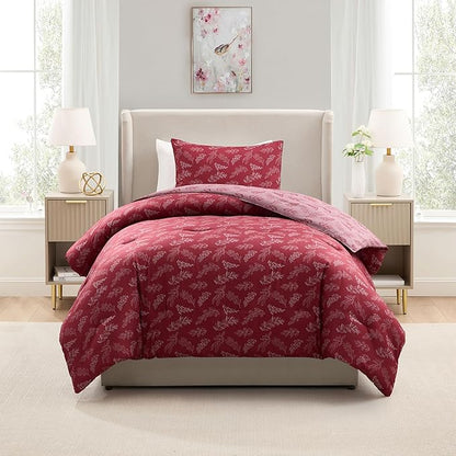 Nestl Twin/Twin XL Comforter Set - Mulberry Bed in a Bag Twin, 2 Pieces Reversible Bed Set, Soft Floral Bedding Set for College Dorm, All Season Botanical Comforters with Pillow Sham