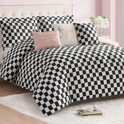 Juicy Couture Reversible Checkerboard Comforter Set 6-Piece King Set, Black/White